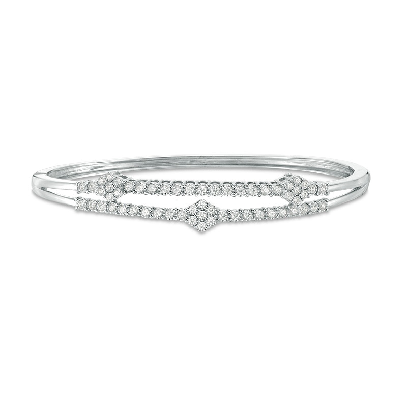Previously Owned - 1 CT. T.W. Composite Diamond Three Flower Bangle in 10K White Gold