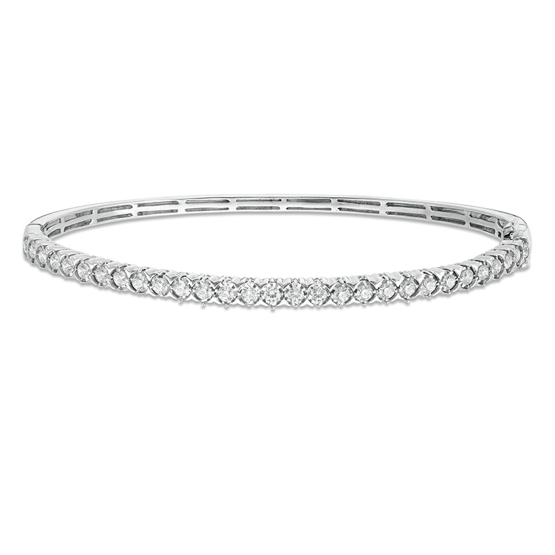 18k White Gold Diamond Bangle Bracelet - 1ct tw