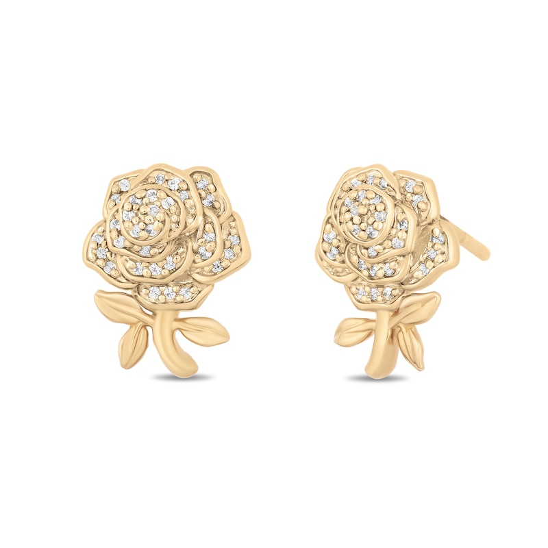 Previously Owned - Enchanted Disney Belle 1/10 CT. T.W. Diamond Rose Stud Earrings in 10K Gold