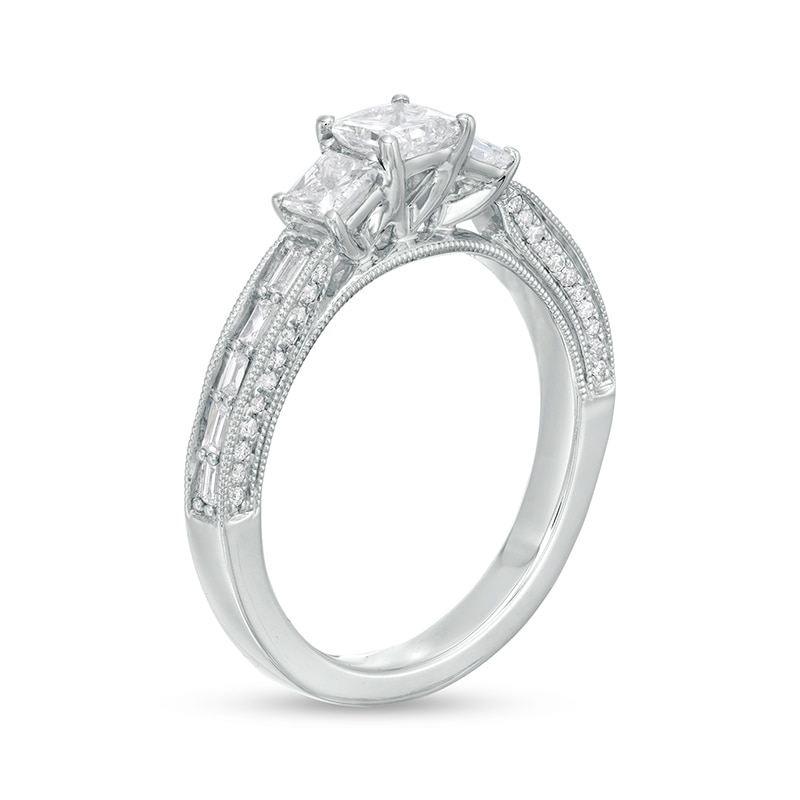 Main Image 3 of Previously Owned - 1 CT. T.W. Diamond Past Present Future® Vintage-Style Engagement Ring in 14K White Gold