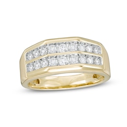 Previously Owned - Men's 3/4 CT. T.W. Diamond Double Row Wedding Band in 10K Gold