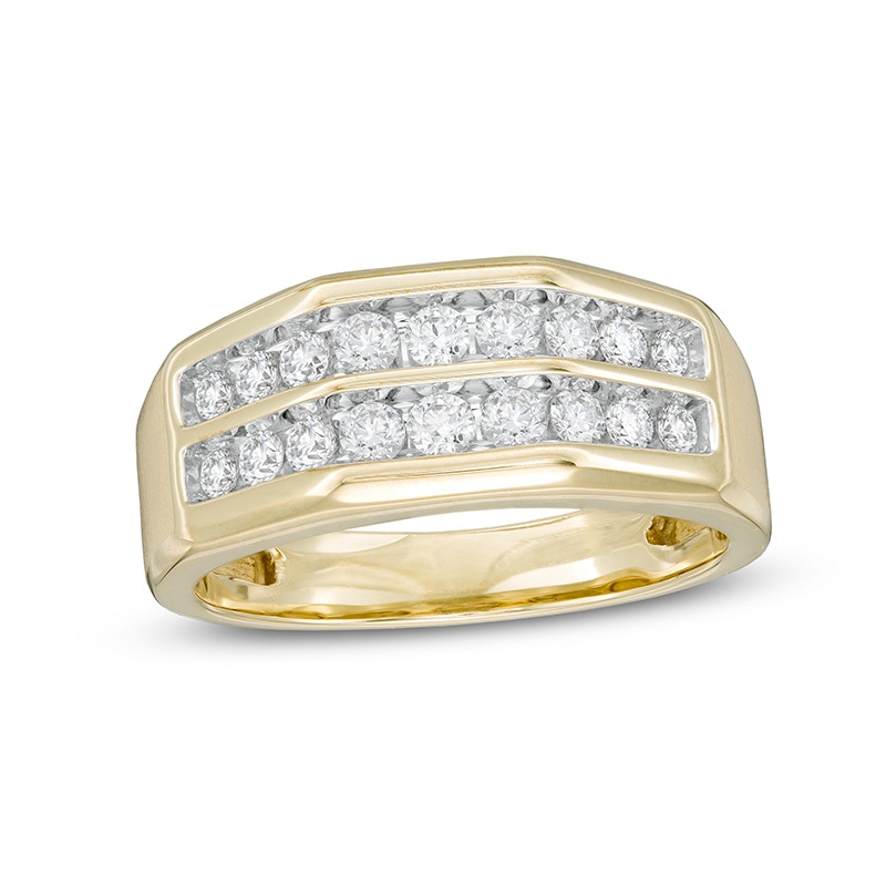 Previously Owned - Men's 3/4 CT. T.W. Diamond Double Row Wedding Band in 10K Gold