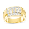 Thumbnail Image 0 of Previously Owned - Men's 3/4 CT. T.W. Diamond Four Row Satin Stepped Edge Ring in 10K Gold