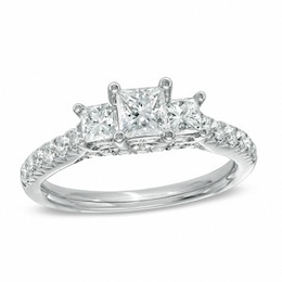 Previously Owned - Celebration Ideal 1-1/5 CT. T.W. Princess-Cut Diamond Three Stone Engagement Ring in 14K White Gold