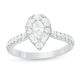 Previously Owned - 7/8 CT. T.W. Pear-Shaped Diamond Frame Engagement Ring in 14K White Gold