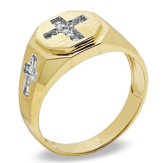 Previously Owned - Men's 1/7 CT. T.W. Diamond Cross Ring in 10K Gold ...