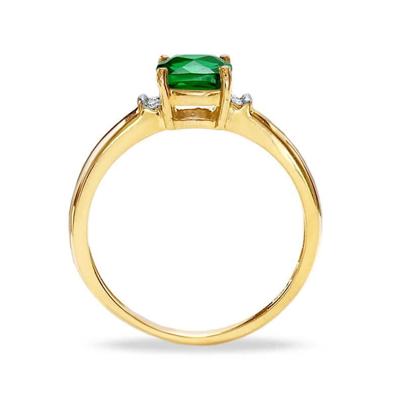 Previously Owned - 6.0mm Cushion-Cut Lab-Created Emerald and Diamond Accent Ring in 10K Gold