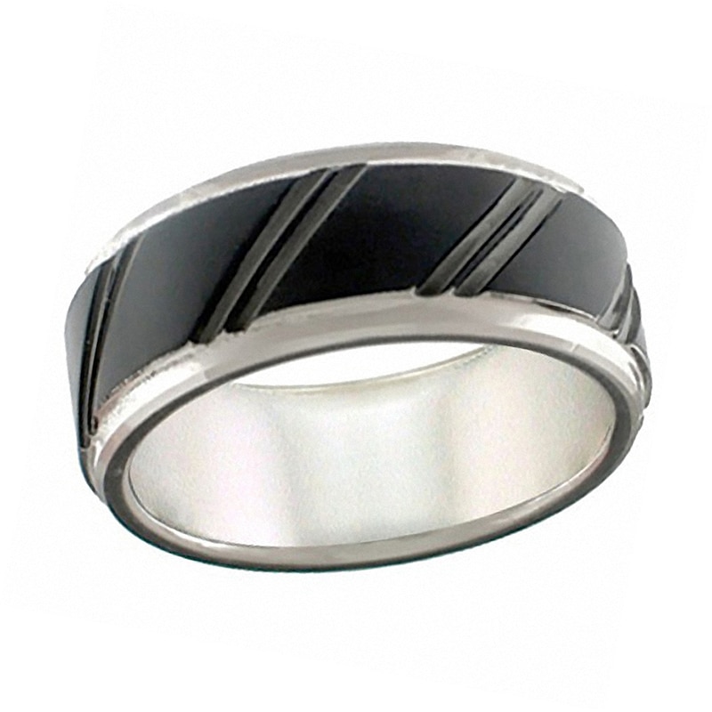Previously Owned - Triton Men's 9.0mm Comfort Fit Two-Tone Tungsten Diagonal Wedding Band