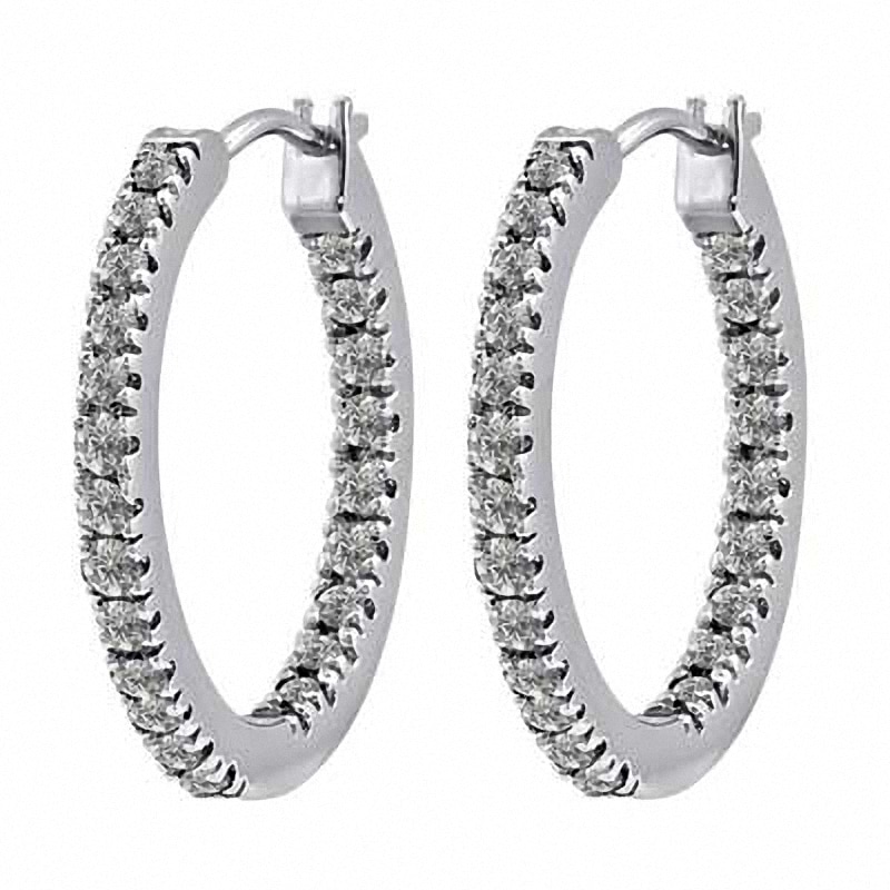 Previously Owned - White Topaz Inside-Out Hoop Earrings in Sterling Silver