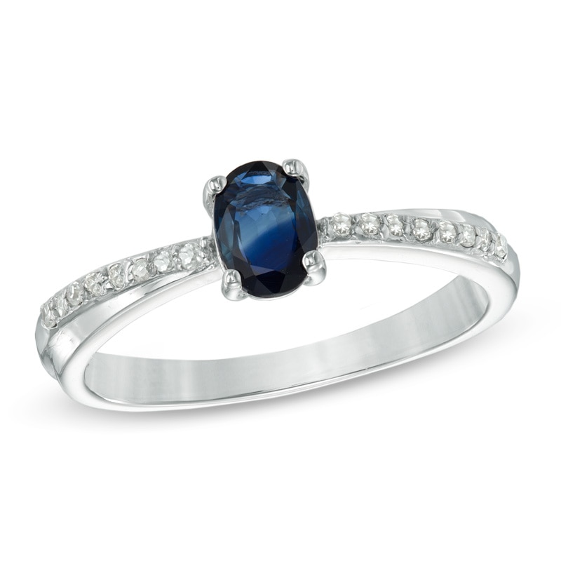 Previously Owned - Oval Blue Sapphire and Diamond Accent Engagement Ring in Sterling Silver