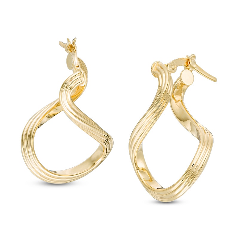 Previously Owned - Textured Abstract Hoop Earrings in 14K Gold