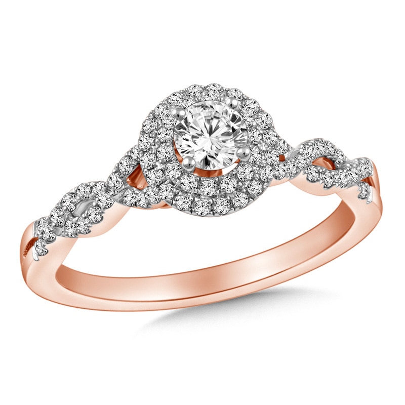 Main Image 1 of Previously Owned - 1/2 CT. T.W. Diamond Frame Twist Engagement Ring in 10K Rose Gold