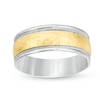 Thumbnail Image 0 of Previously Owned - Men's 8.0mm Hammered Milgrain Comfort Fit Wedding Band in 14K Two-Tone Gold