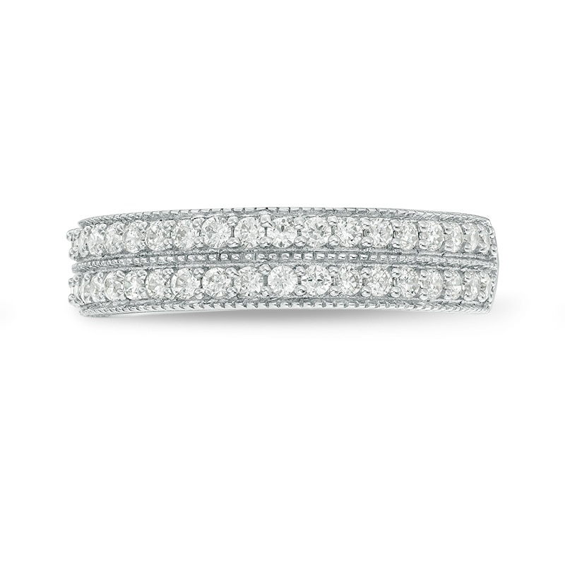 Previously Owned - 3/8 CT. T.W. Diamond Double Row Vintage-Style Band in 10K White Gold