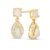 Thumbnail Image 1 of Previously Owned - Lab-Created Opal and White Topaz Frame Drop Earrings in Sterling Silver with 18K Gold Plate