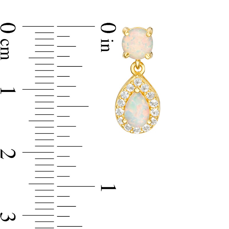 Main Image 2 of Previously Owned - Lab-Created Opal and White Topaz Frame Drop Earrings in Sterling Silver with 18K Gold Plate