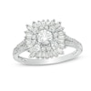 Thumbnail Image 0 of Previously Owned - 1 CT. T.W. Diamond Double Cushion Sunburst Frame Engagement Ring in 14K White Gold