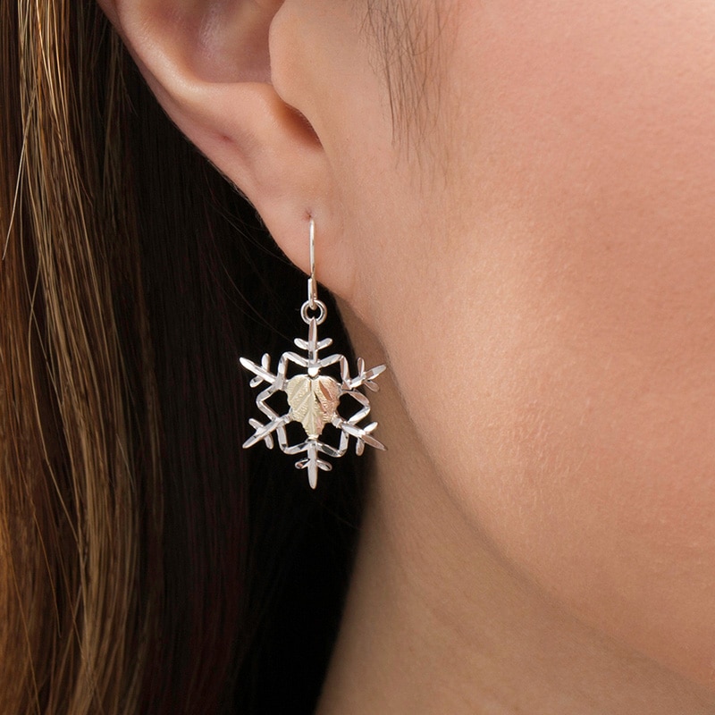 Main Image 2 of Previously Owned - Black Hills Gold Snowflake Drop Earrings in Sterling Silver