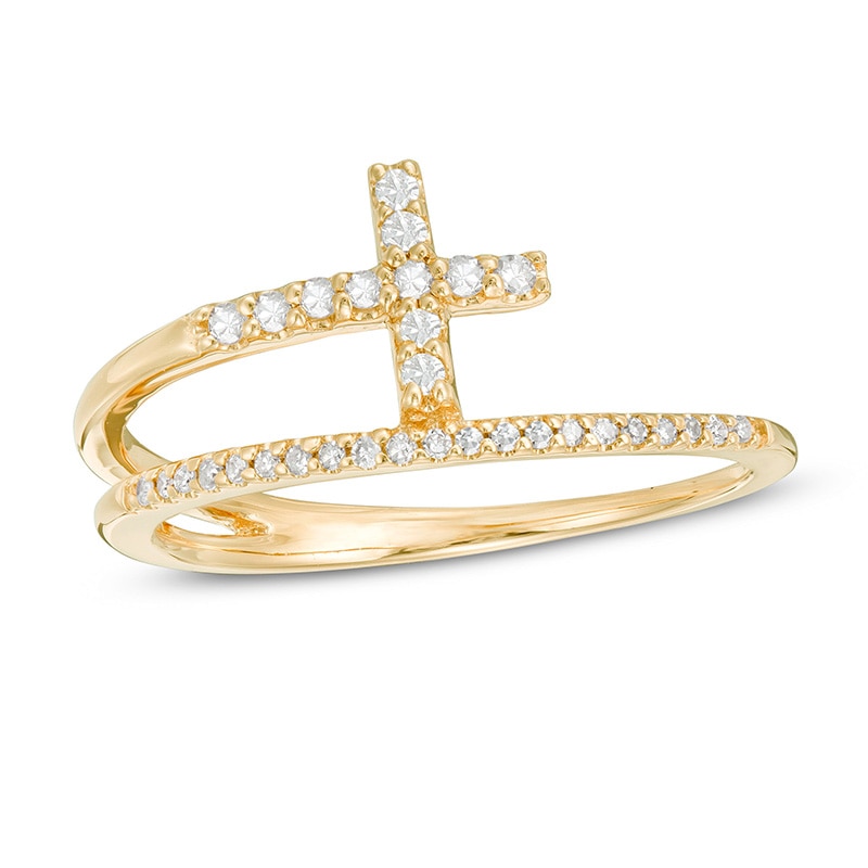 Previously Owned - 1/6 CT. T.W. Diamond Cross Split Shank Stacked Ring in 10K Gold