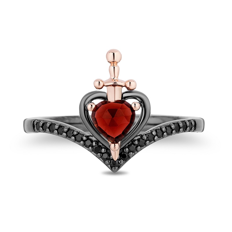 Main Image 4 of Previously Owned - Enchanted Disney Villains Evil Queen Heart Garnet and 1/6 CT. T.W. Diamond Ring in Sterling Silver