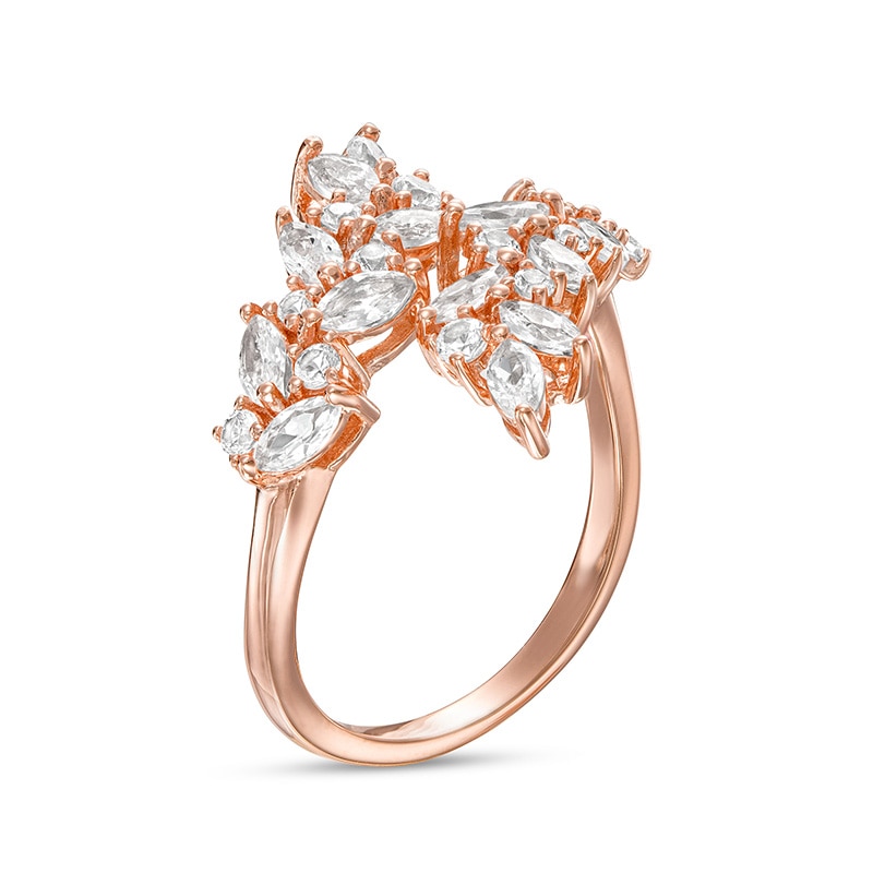 Previously Owned - White Lab-Created Sapphire Leaf Branch Bypass Wrap Ring in 18K Rose Gold Over Silver