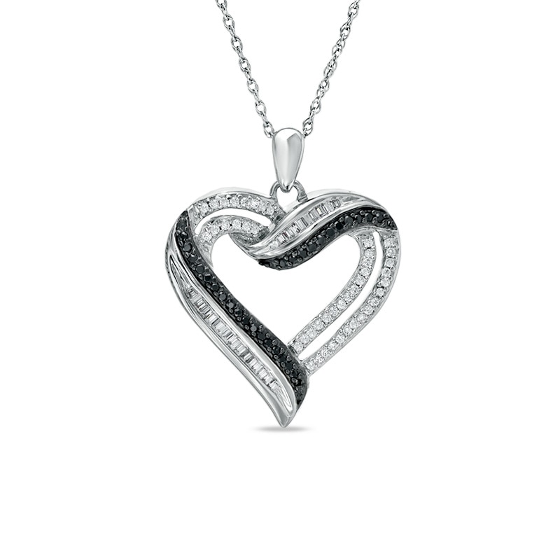 Previously Owned - 1/2 CT. T.W.  Black and White Diamond Heart Pendant in Sterling Silver