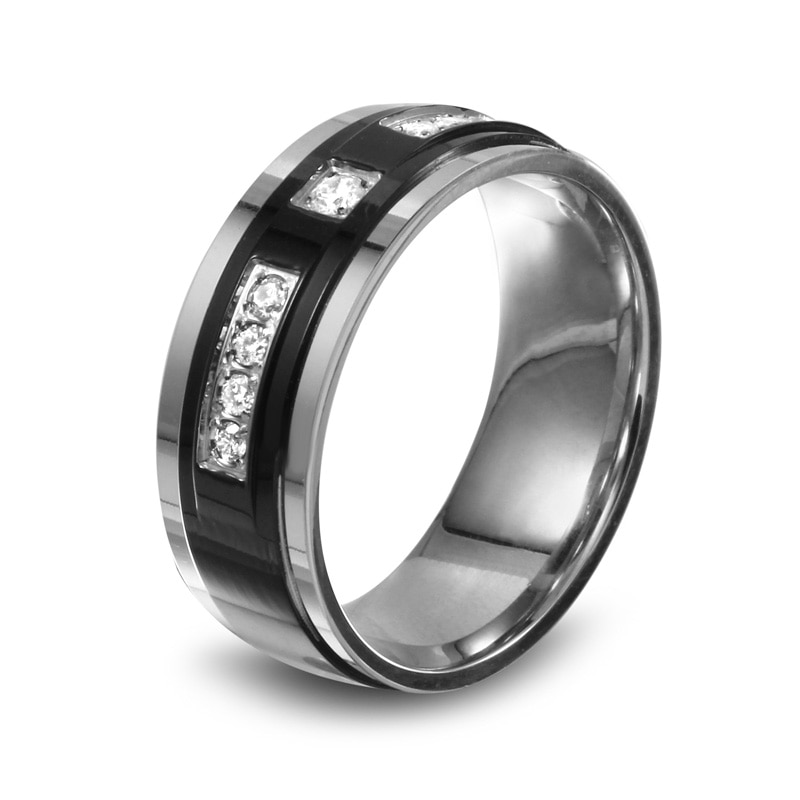 Previously Owned - Men's 1/4 CT. T.W. Diamond Two-Tone Stainless Steel Wedding Band