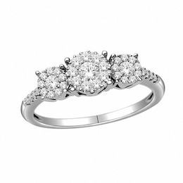 Previously Owned - 1/2 CT. T.W. Multi-Diamond Three Stone Ring in 14K White Gold