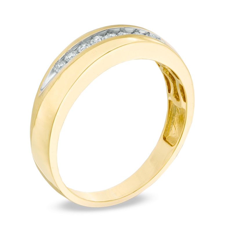 Main Image 2 of Previously Owned - Men's 1/4 CT. T.W. Diamond Slant Wedding Band in 10K Gold