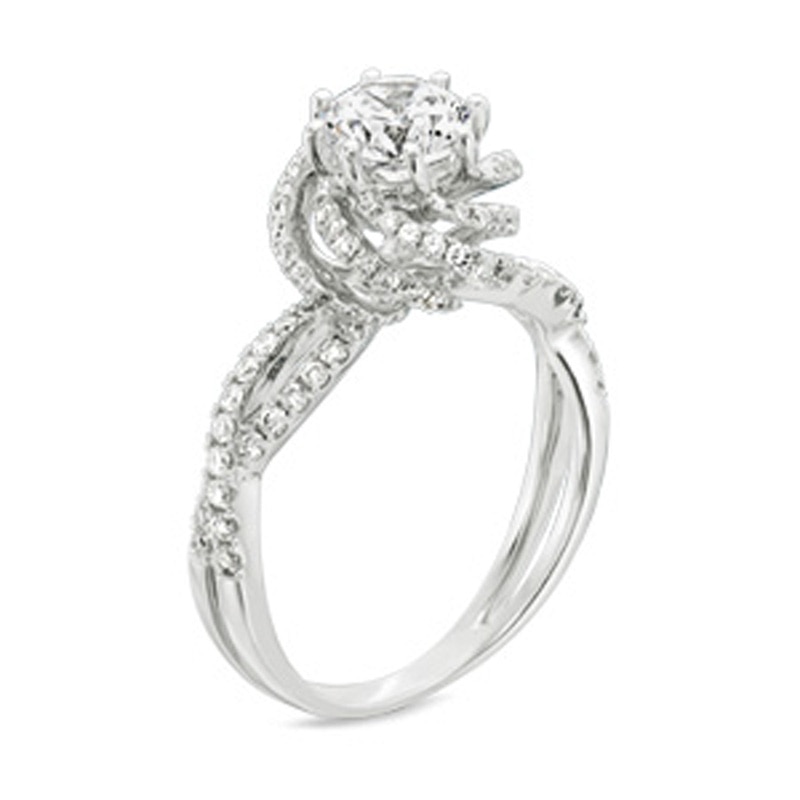 Previously Owned - 1-1/4  CT. T.W. Diamond Swirl Frame Split Shank Engagement Ring in 14K White Gold