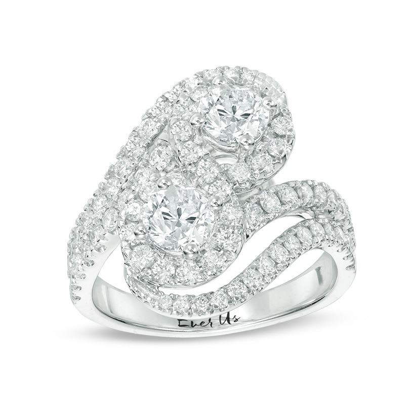 Previously Owned - Ever Us® 2 CT. T.W. Two-Stone Diamond Bypass Frame Ring in 14K White Gold