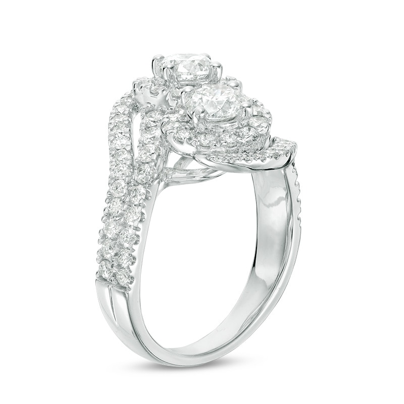 Previously Owned - Ever Us® 2 CT. T.W. Two-Stone Diamond Bypass Frame Ring in 14K White Gold