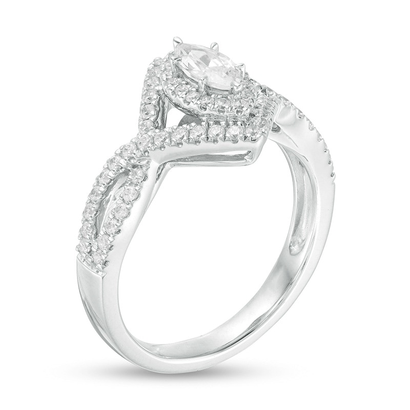 Previously Owned - 3/4 CT. T.W. Marquise Diamond Frame Twist Shank Engagement Ring in 14K White Gold