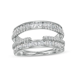 Previously Owned - 1-1/4 CT. T.W. Baguette and Round Diamond Alternating Double Row Solitaire Enhancer in 14K White Gold