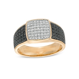 Previously Owned - Men's 1-1/8 CT. T.W. Cushion Composite Black  and White Diamond Multi-Row Ring in 10K Gold