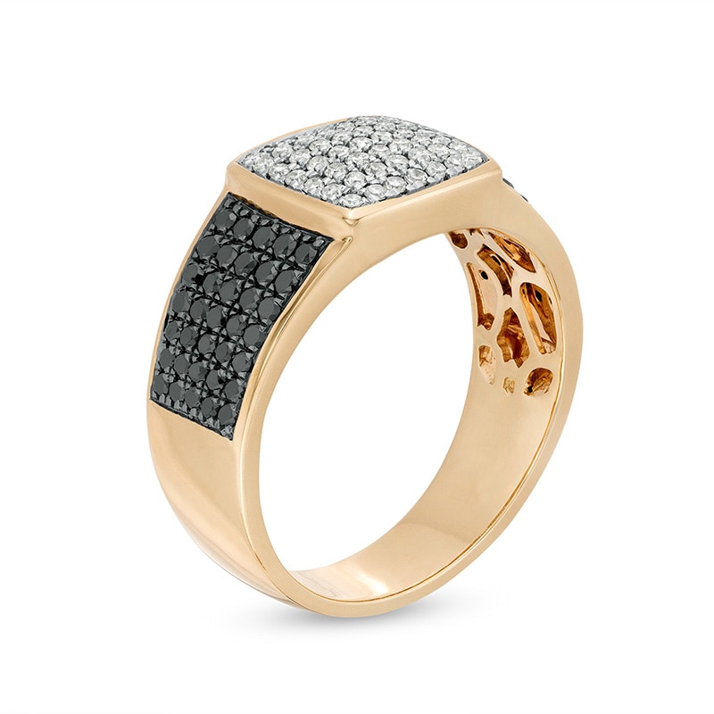 Previously Owned - Men's 1-1/8 CT. T.W. Cushion Composite Black  and White Diamond Multi-Row Ring in 10K Gold