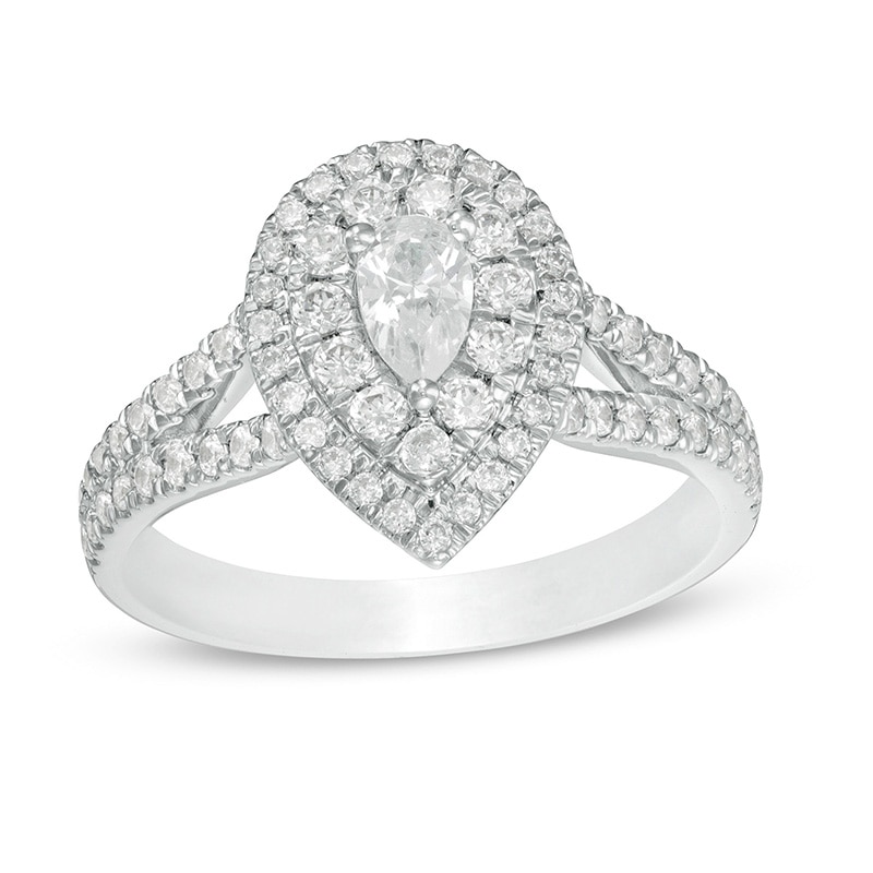 1/2 Ct. T.W. Pear-Shaped Diamond Frame Engagement Ring in 14K White Gold
