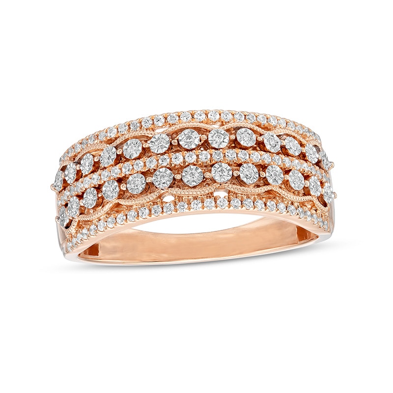 Previously Owned 1/4 CT. T.W. Diamond Vintage-Style Multi-Row Anniversary Band in 10K Rose Gold