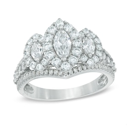 Previously Owned 1-1/2 CT. T.W. Marquise Diamond Frame Past Present Future® Ring in 14K White Gold