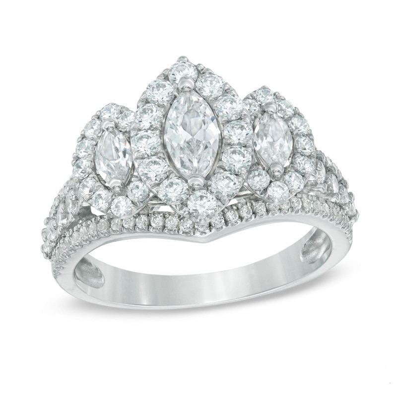 Main Image 1 of Previously Owned 1-1/2 CT. T.W. Marquise Diamond Frame Past Present Future® Ring in 14K White Gold