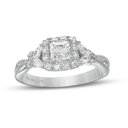 Previously Owned Vera Wang Love Collection 1 CT. T.W. Diamond Frame Twist Shank Engagement Ring in 14K White Gold