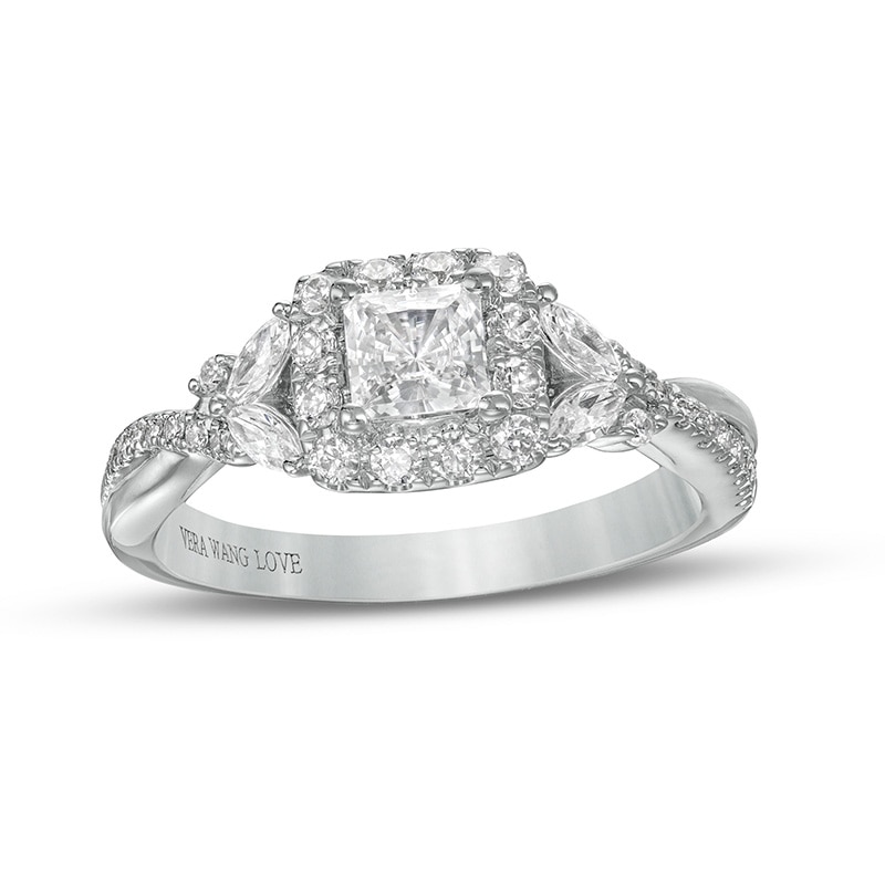 Main Image 1 of Previously Owned Vera Wang Love Collection 1 CT. T.W. Diamond Frame Twist Shank Engagement Ring in 14K White Gold