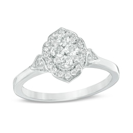 Previously Owned 3/8 CT. T.W. Composite Diamond Scallop Marquise Frame Engagement Ring in 14K White Gold