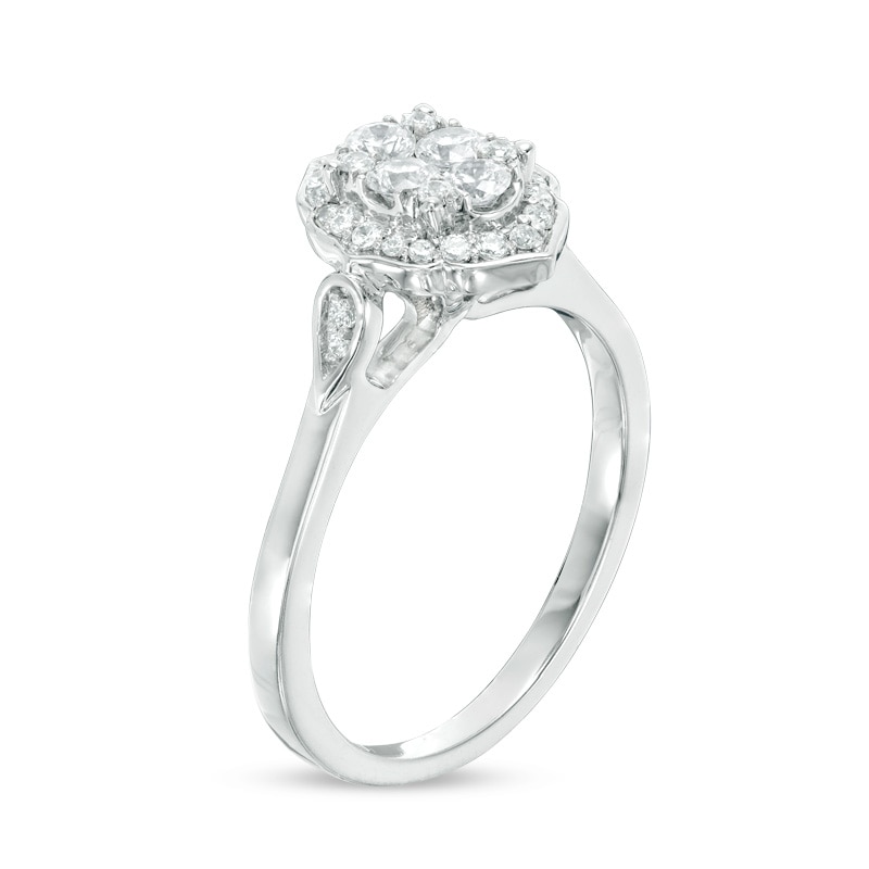 Previously Owned 3/8 CT. T.W. Composite Diamond Scallop Marquise Frame Engagement Ring in 14K White Gold