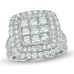 Previously Owned 3-1/2 CT. T.W. Princess-Shaped Multi-Diamond Double Frame Engagement Ring in 10K White Gold