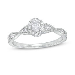 Previously Owned - 1/3 CT. T.W. Oval Diamond Frame Twist Shank Engagement Ring in 14K White Gold (I/SI2)