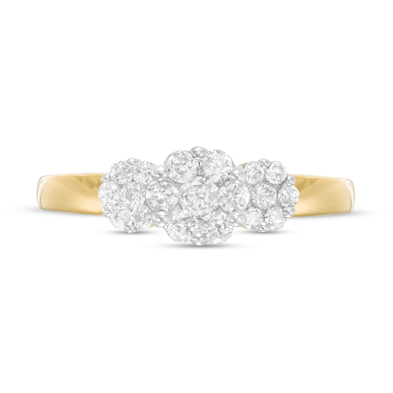 Main Image 4 of Previously Owned - 1/2 CT. T.W. Diamond Three Stone Flower Frame Ring in 10K Gold