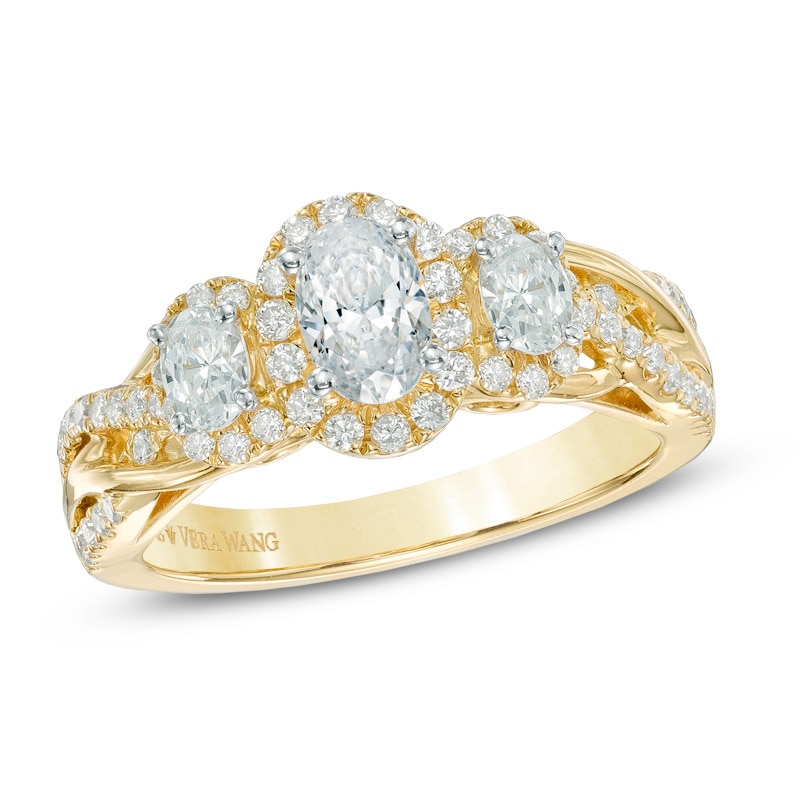 Previously Owned Vera Wang Love Collection 1 CT. T.W. Oval Diamond Three Stone Engagement Ring in 14K Gold