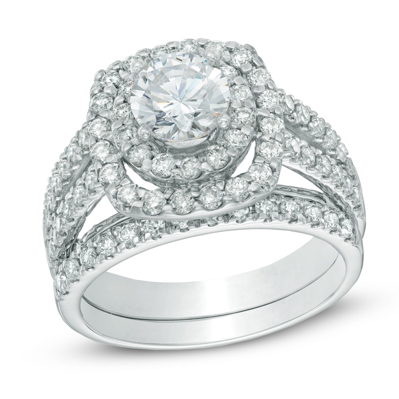 Main Image 1 of Previously Owned 2-1/5 CT. T.W. Diamond Double Frame Bridal Set in 14K White Gold