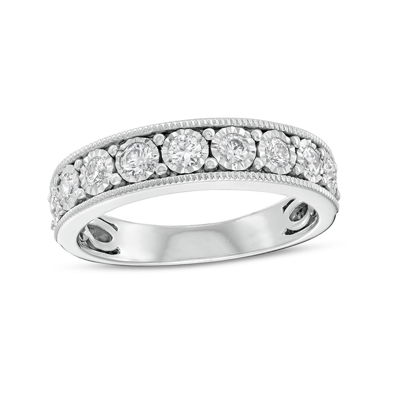 Main Image 1 of Previously Owned 1/2 CT. T.W. Diamond Nine Stone Vintage-Style Anniversary Band in 10K White Gold